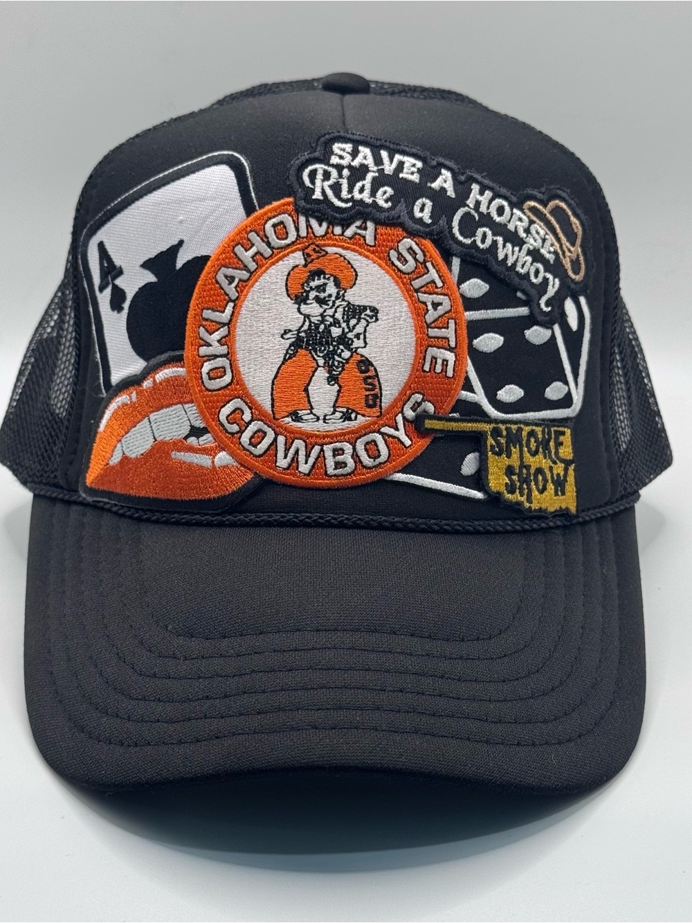 OTTO Custom Trucker Hat Black Mesh Foam Front Snapback OSU Cowboys RARE, NWT
